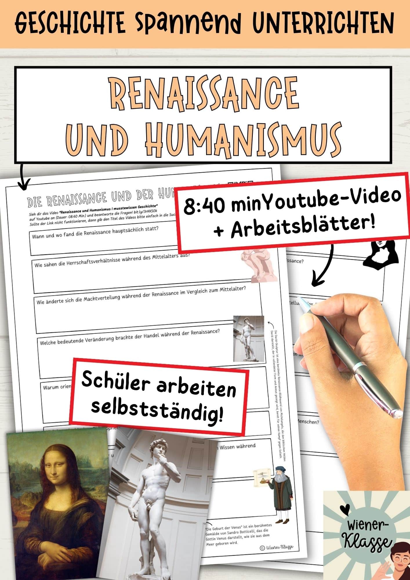 Youtubevideo: Die Renaissance und der Humanismus + Arbeitsblätter