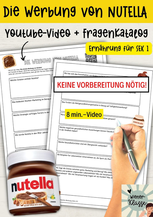 Youtubevideo: Nutella-Werbung: Gesunde Ernährung? Arbeitsblätter