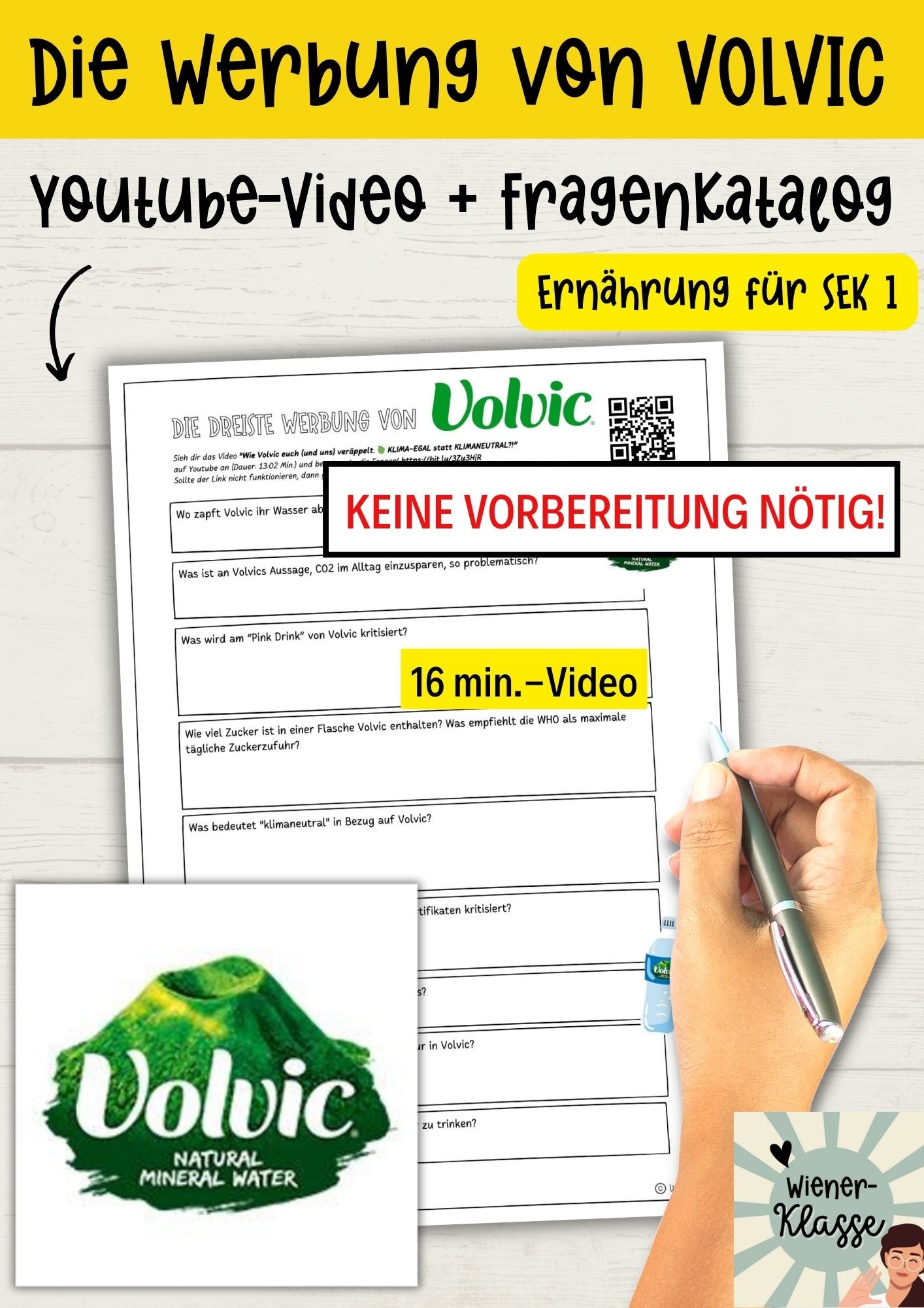 Youtubevideo: VOLVIC Wasser: Schäden für die Umwelt / Arbeitsblätter