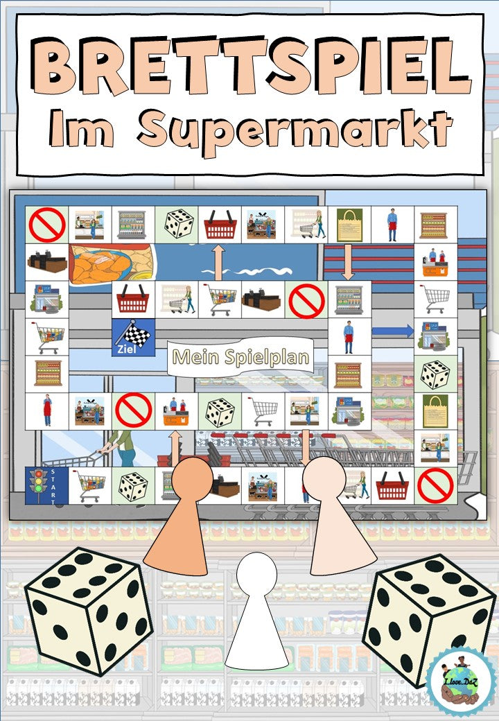 Brettspiel / Spielplan "Im Supermarkt" Thema Einkaufen - DaZ / DaF / Deutsch