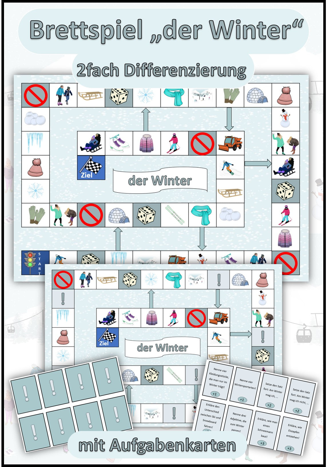 Brettspiel/Spielplan "der Winter" 2fach Differenzierung DaZ / Deutsch