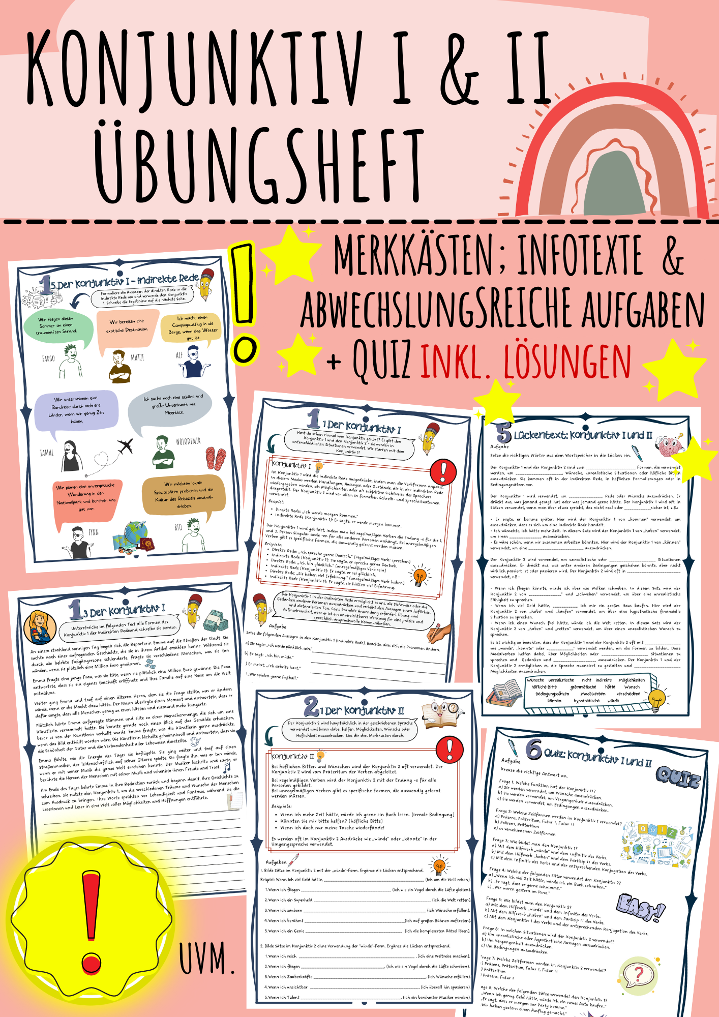 Übungsheft/ Stationsarbeit zum Konjunktiv 1 und 2 und indirekte Rede Klasse 7/8