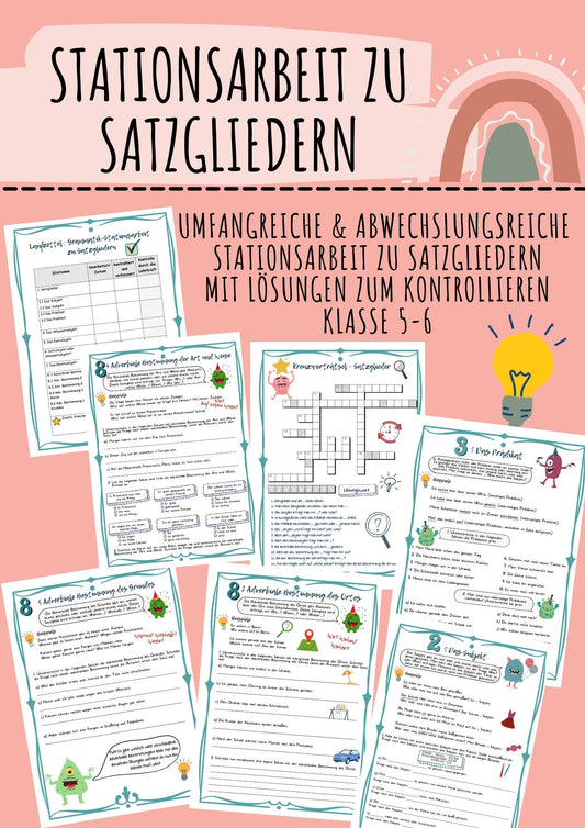 Abwechslungsreiche Stationsarbeit Satzglieder (Grammatik Klasse 5-7)