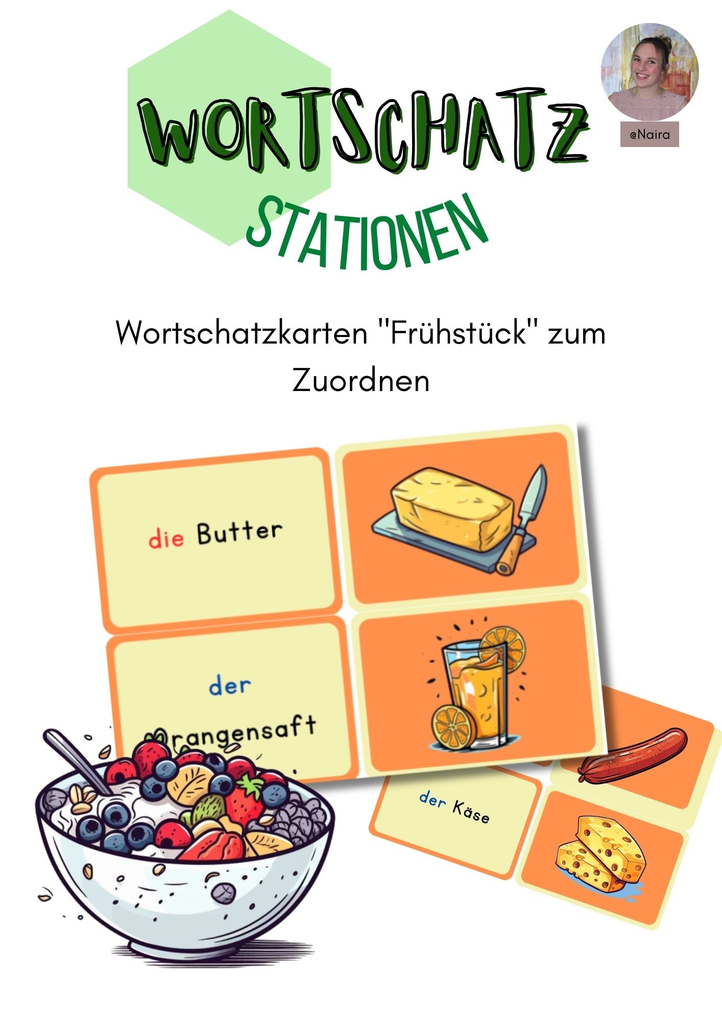 Wortschatz "Frühstück": Zuordnungskarten