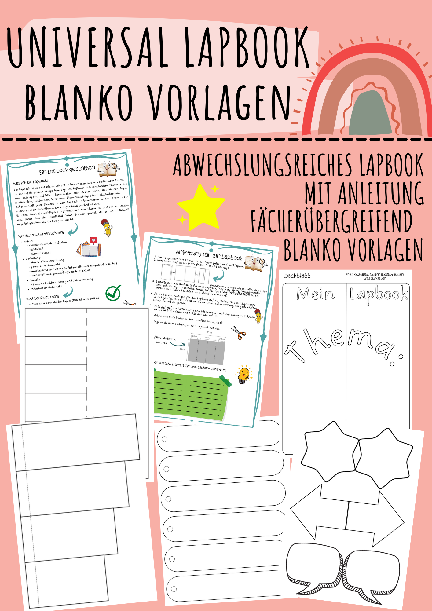 Universal Lapbook mit Blanko Vorlagen + Merkzettel Lapbook