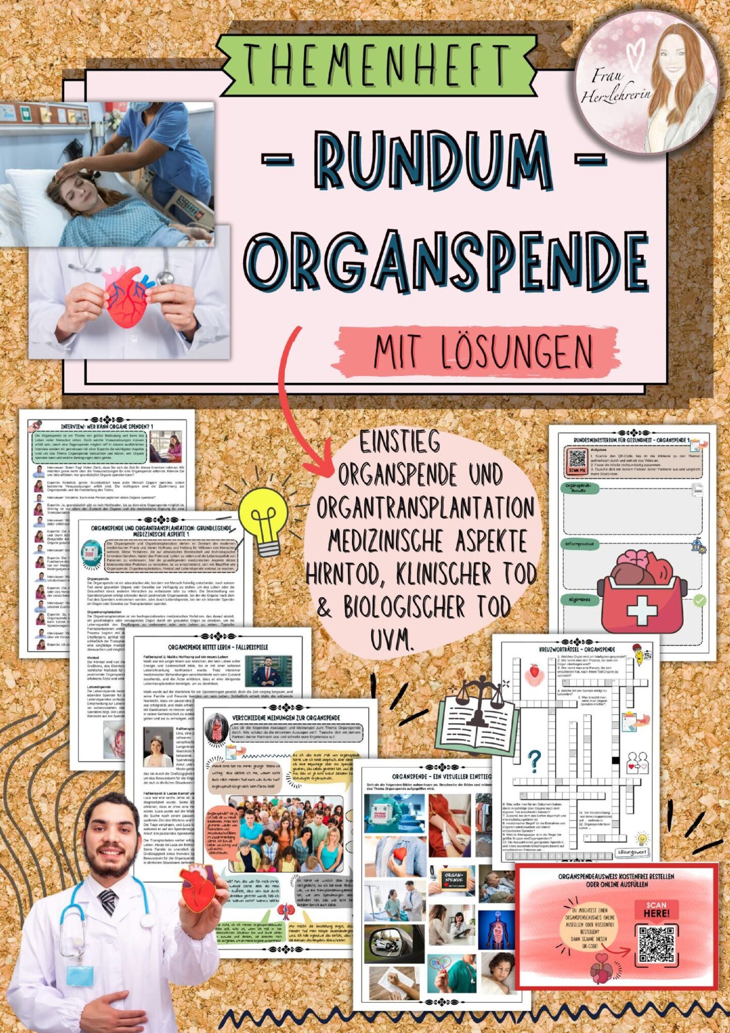 Themenheft Organspende ; Organtransplantation (Biologie/ Ethik/ Projekt) mit Lösung Klasse 8/9/10