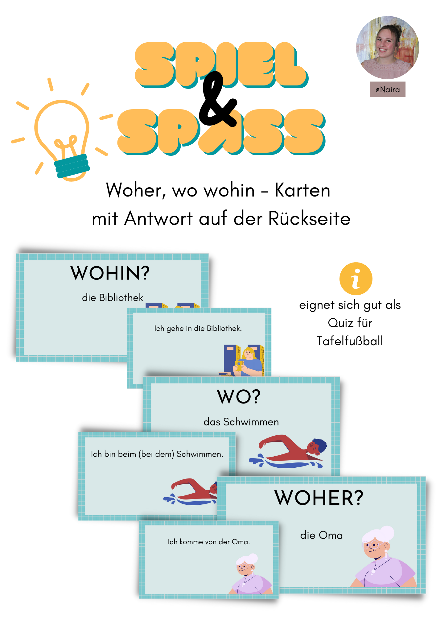 Wo, woher, wohin - Karten (z.B. für Tafelfußball)