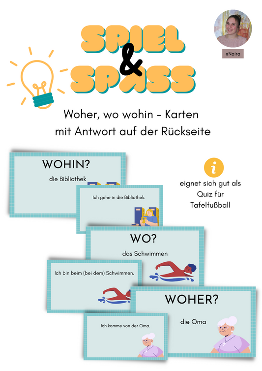 Wo, woher, wohin - Karten (z.B. für Tafelfußball)