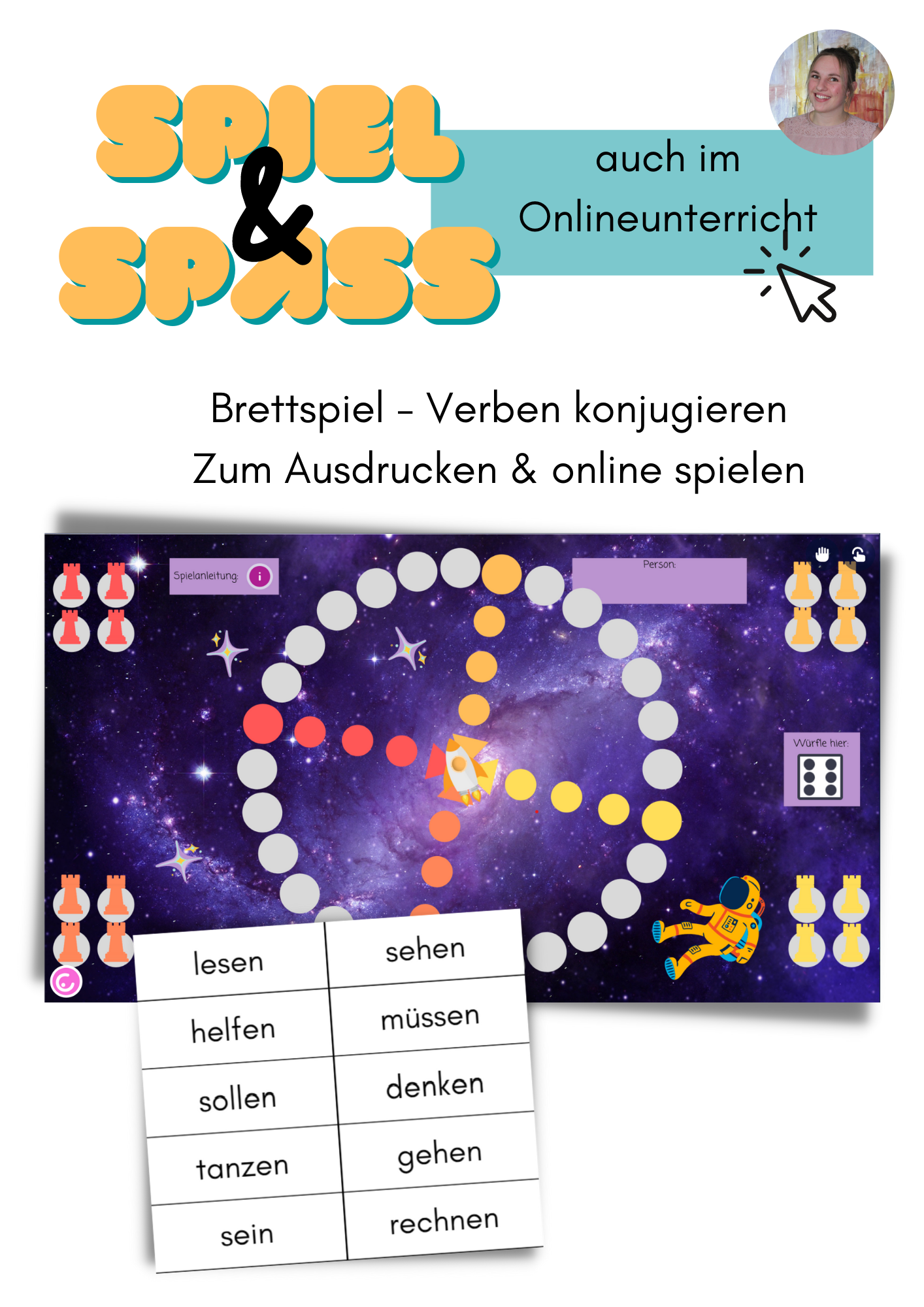 Brettspiel: Verben konjugieren (Präsens/Perfekt/Präteritum) - print &amp; digital