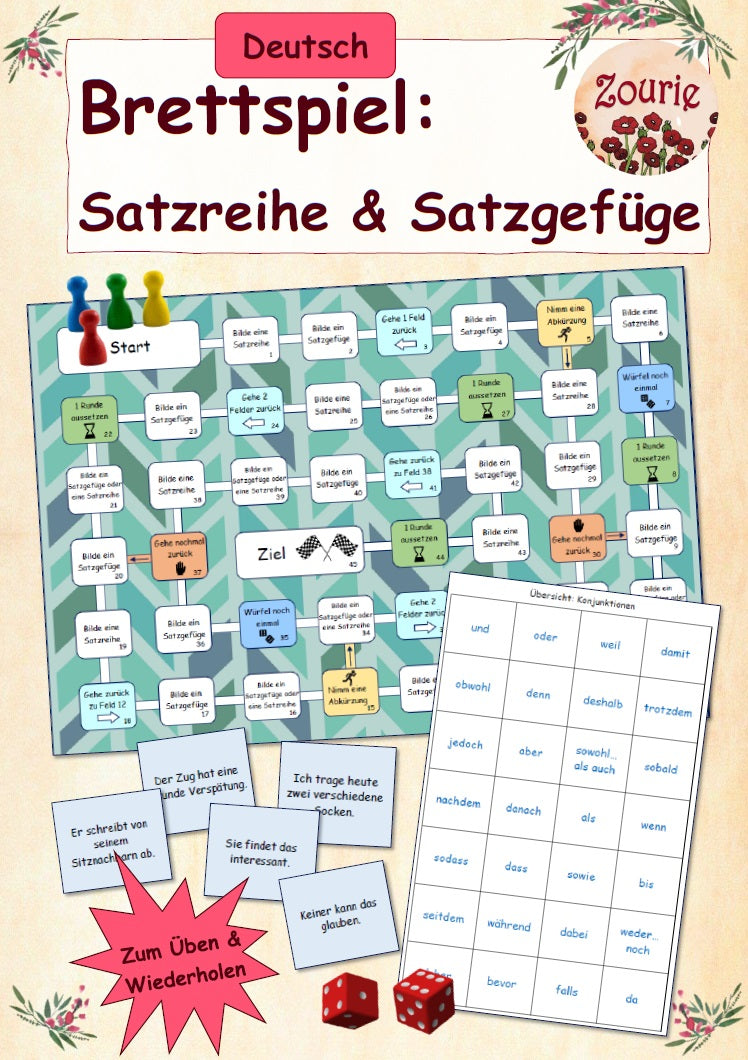 Brettspiel: Satzreihen; Satzgefüge bilden