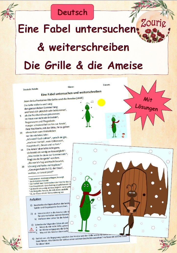 AB Fabel untersuchen – Jean de la Fontainte: Grille &amp; Ameise