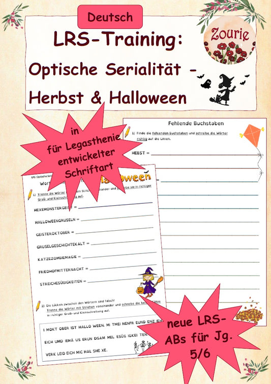 AB Fehlende Buchstaben &amp; Wortgrenzen (Herbst &amp; Halloween) LRS-Training