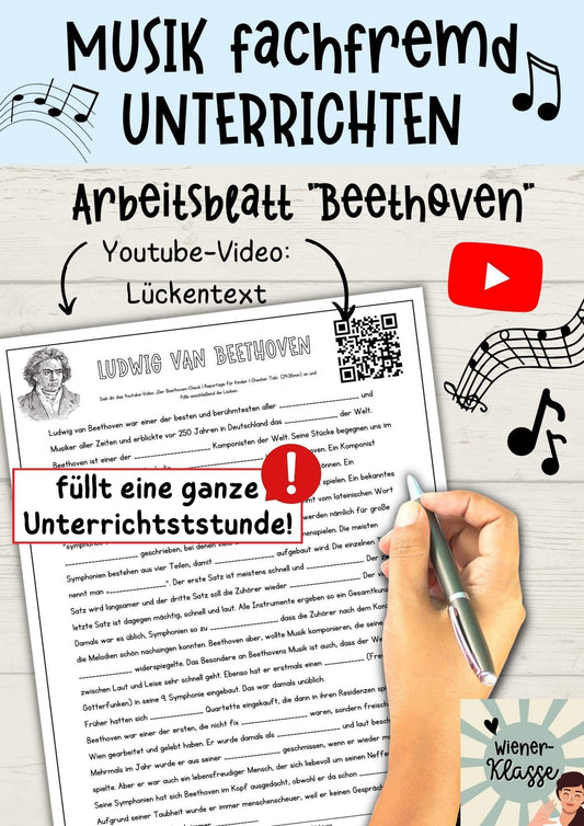 BEETHOVEN Arbeitsblatt / stundenfüllend / Musik fachfremd unterrichten