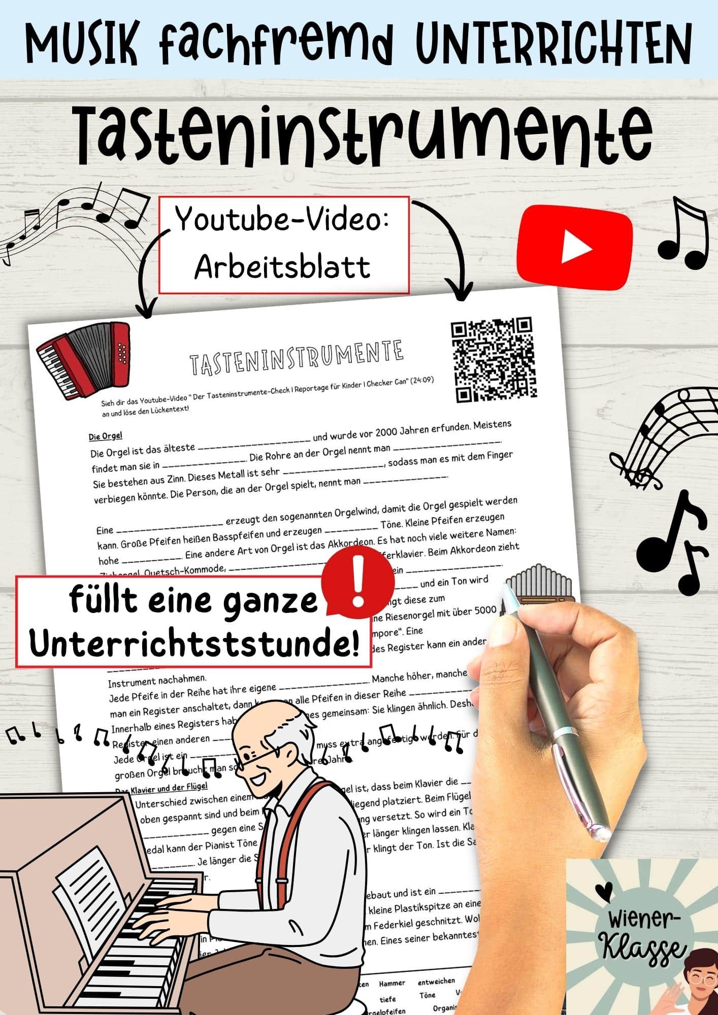 Arbeitsblatt "Tasteninstrumente" / Sekundarstufe 1/ Musik fachfremd unterrichten