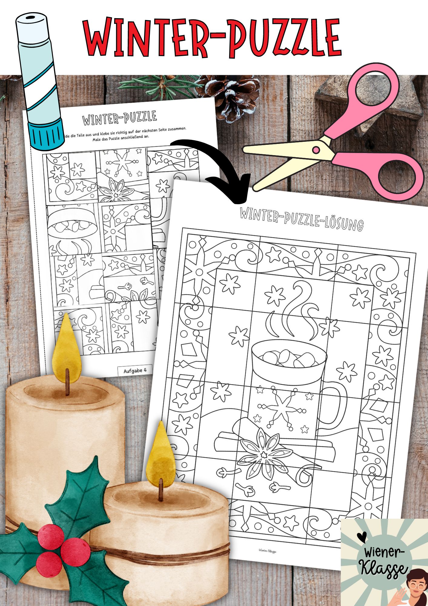 Winter / Weihnachten Puzzle zum Ausschneiden und Anmalen