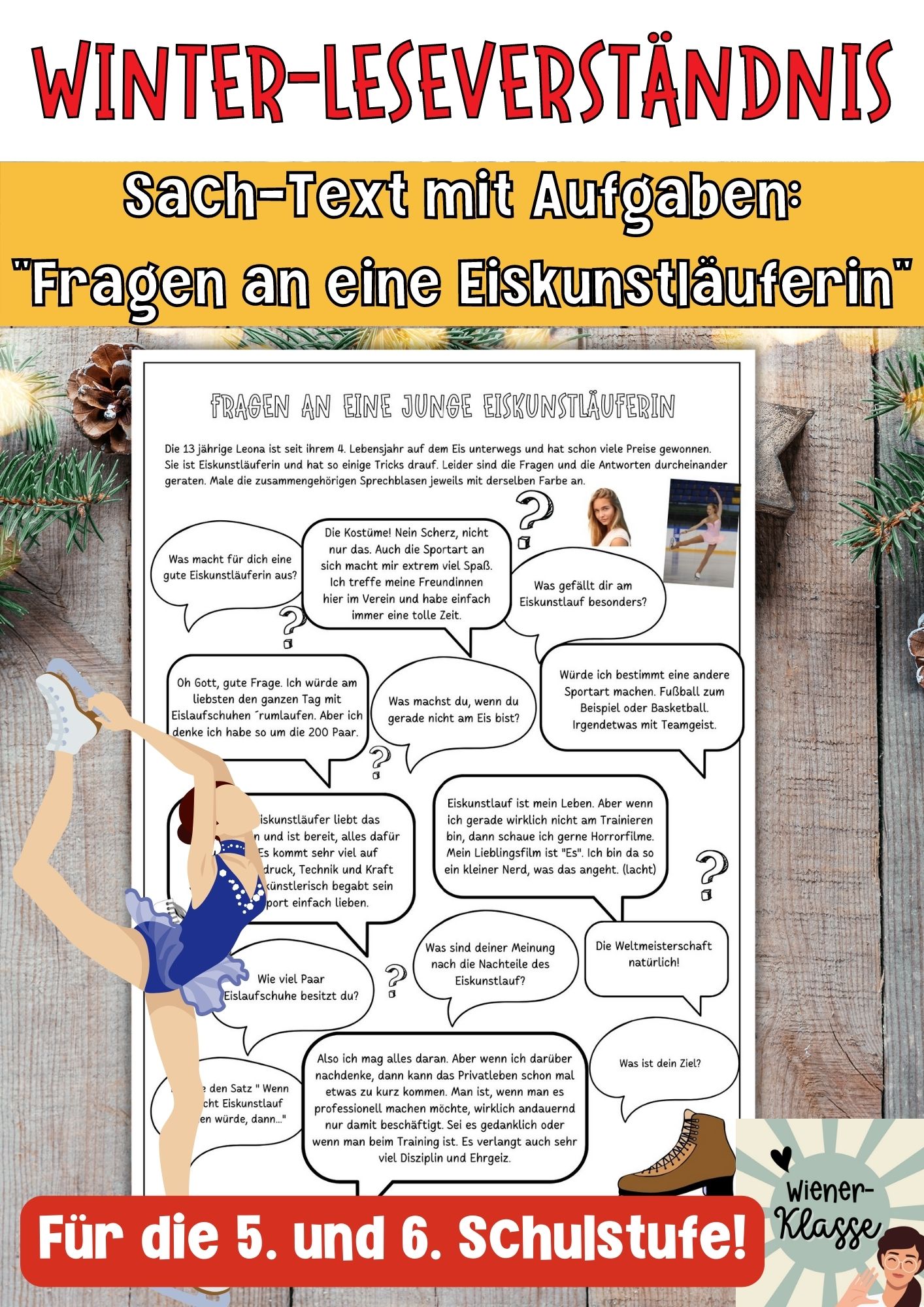 Winter Sachtext Leseverständnis mit Aufgaben: Eiskunstlauf