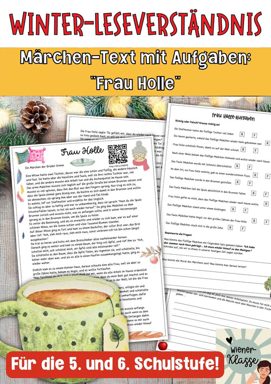 Weihnachts-Märchen: Lesetext „Frau Holle“ mit Aufgaben!