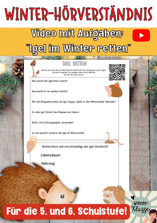 Winterliches Hörverstehen: Igel retten + Aufgaben