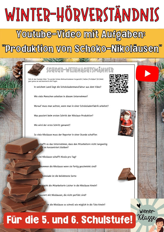 Winter Hörverständnis Video: „Produktion von Schoko-Weihnachtsmännern“ + Fragen