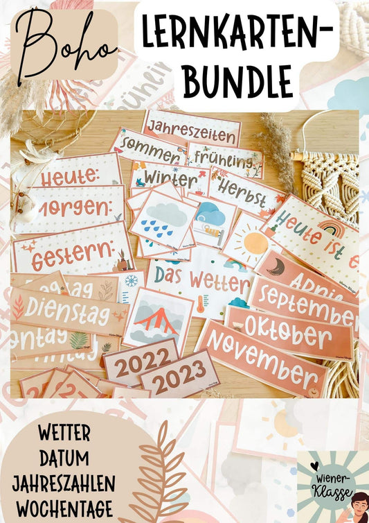 BOHO Lernkarten-Bundle: Das Wetter, Das Datum, Die Woche, Jahreszahlen