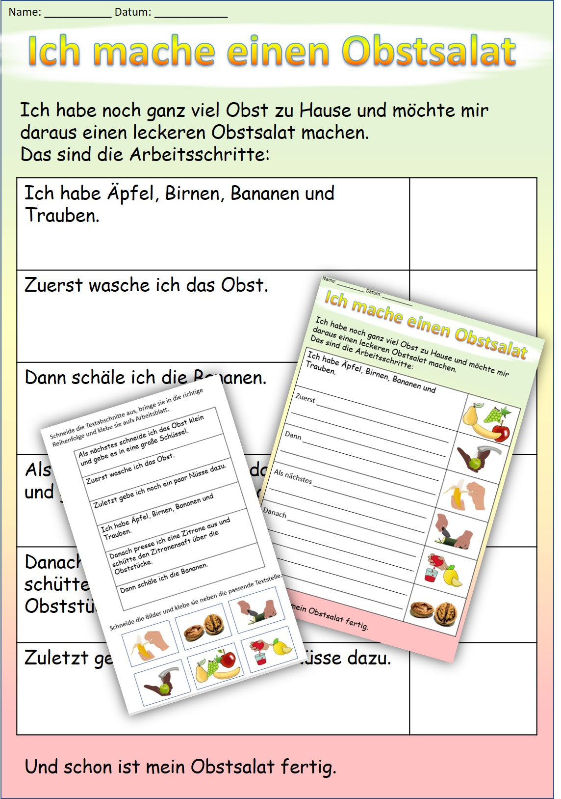 Vorgangsbeschreibung "Ich mache einen Obstsalat" DaZ / Deutsch 3fach Differenzierung