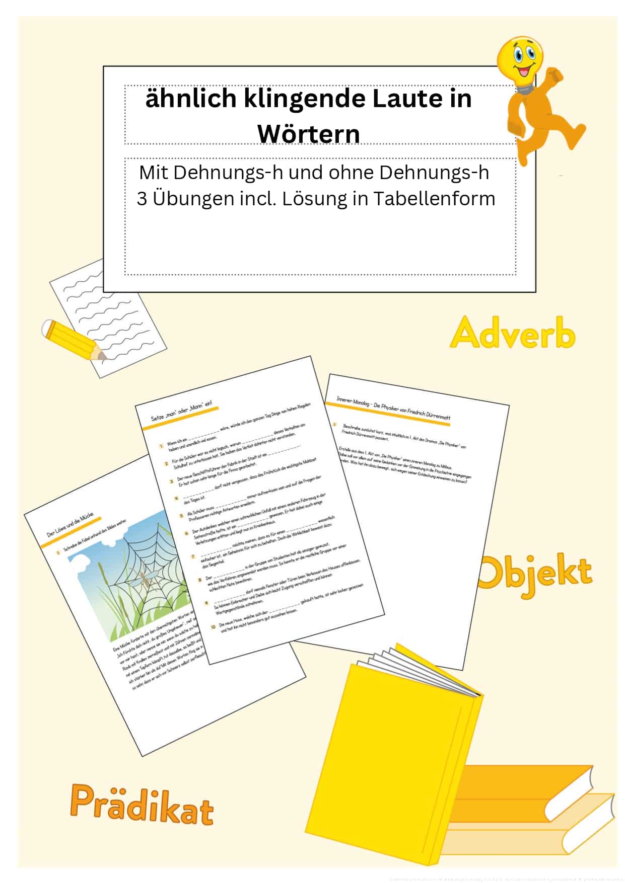 ähnlich klingende Laute in Wörtern “mit Dehnungs -h” und “ohne Dehnungs -h” – 3 Übungen incl. Lösung