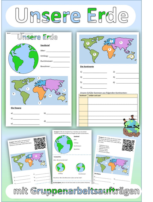 Unsere Erde – Kontinente und Ozeane – Merkeintrag und Gruppenarbeit