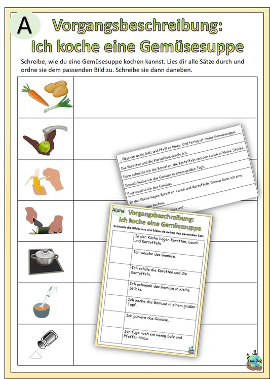 Vorgangsbeschreibung "Ich koche eine Gemüsesuppe" 3fach differenziert - DaZ / Deutsch