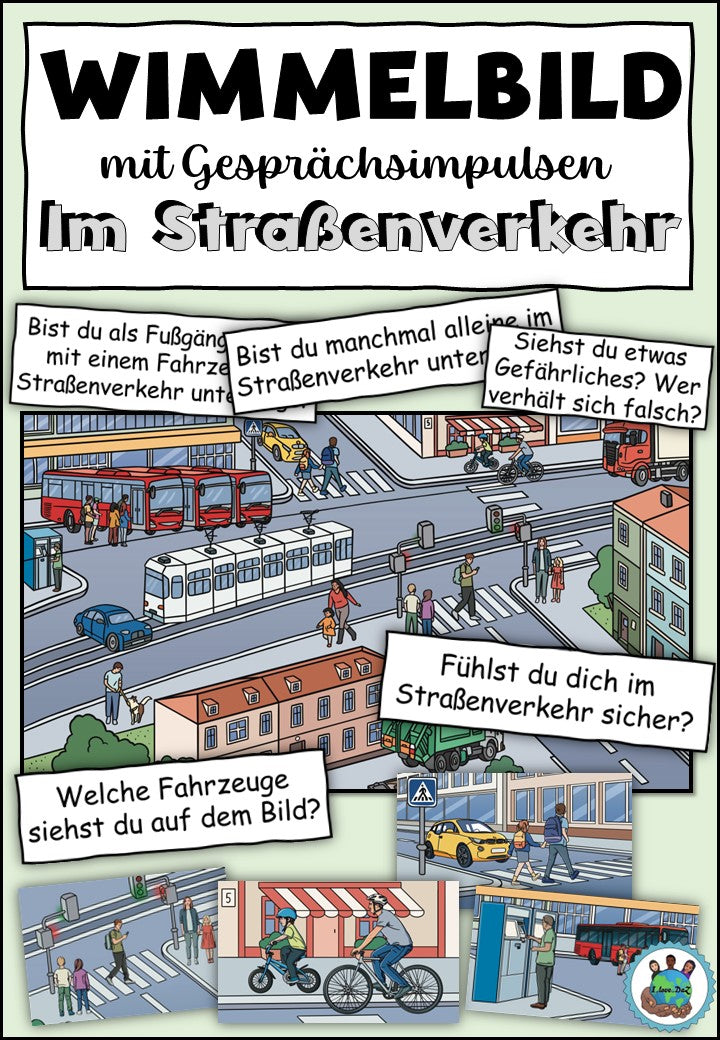 Wimmelbild mit Impulsen "Im Straßenverkehr" DaZ / DaF / Deutsch