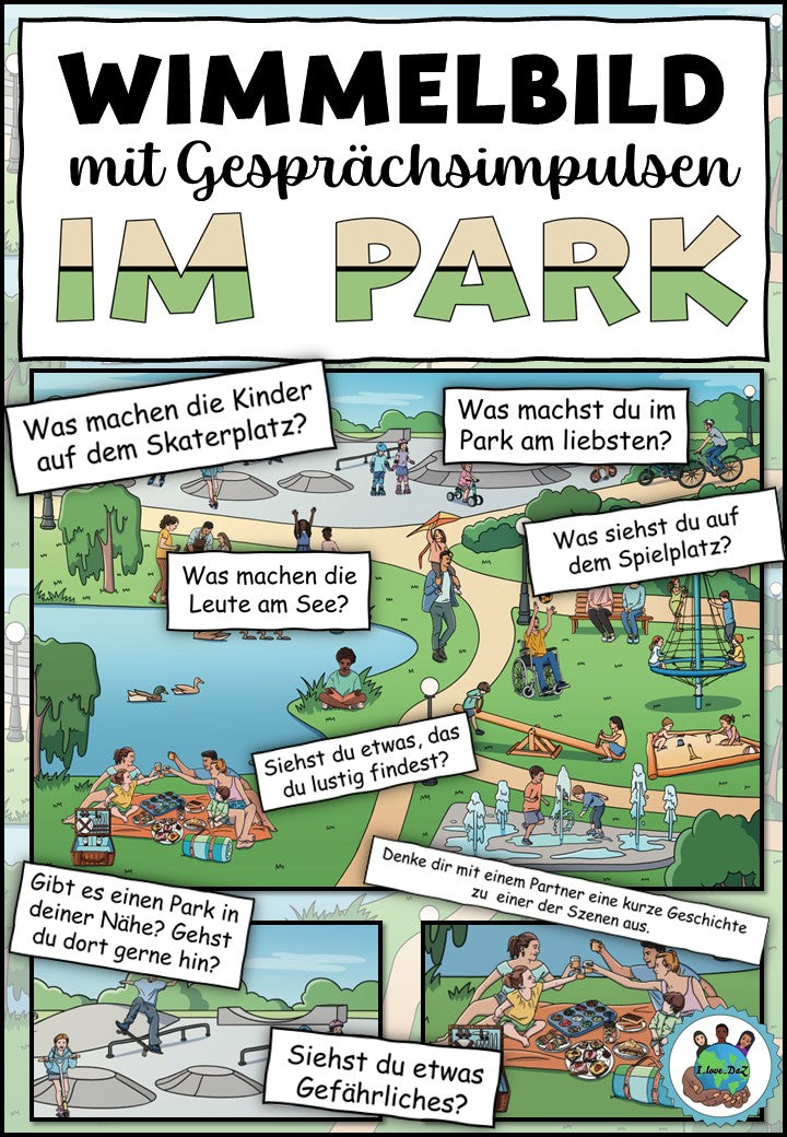 Wimmelbild mit Gesprächsimpulsen "Im Park" - DaZ / DaF / Deutsch