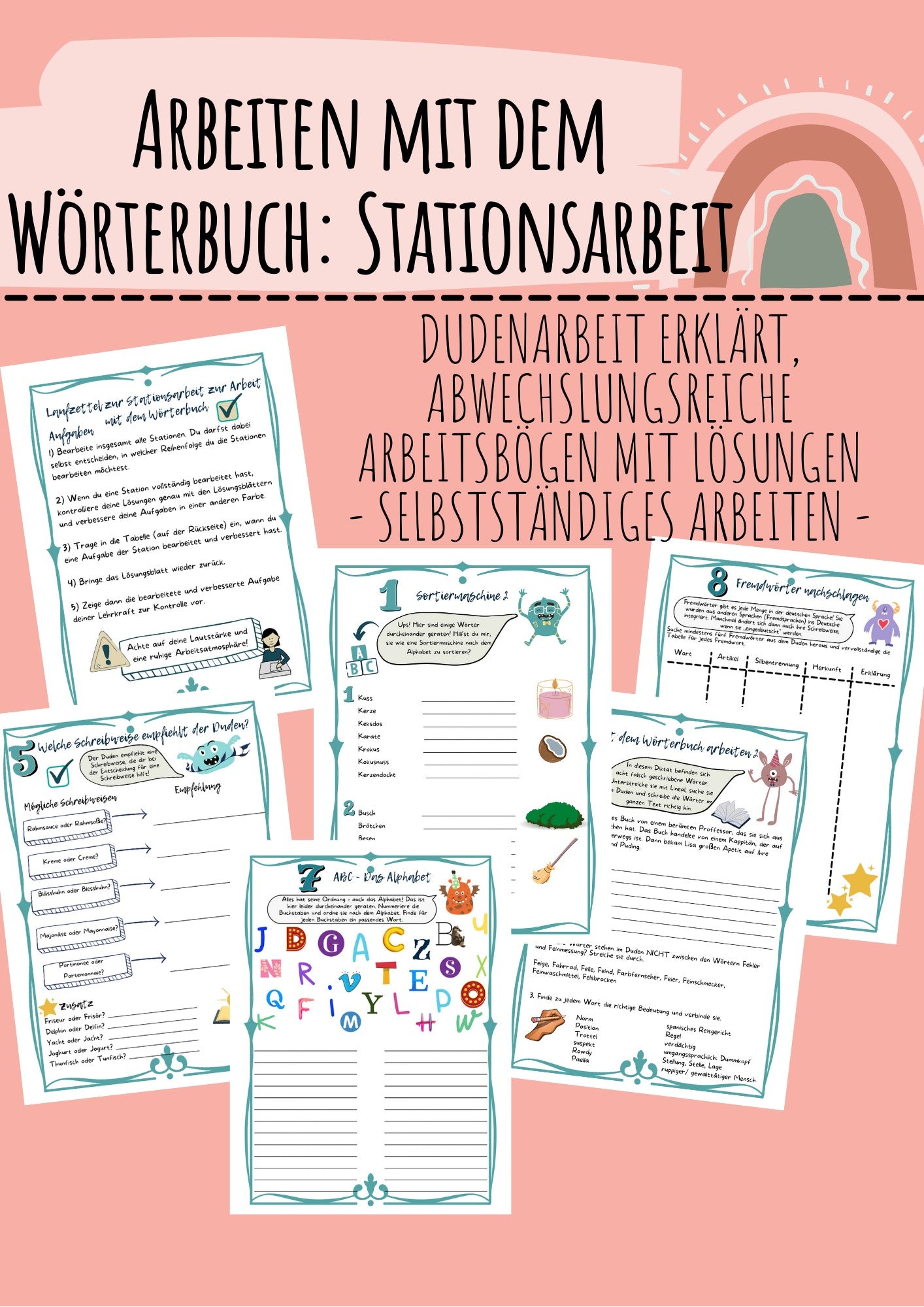 Abwechslungsreiche Stationsarbeit zur Arbeit mit dem Wörterbuch / Duden