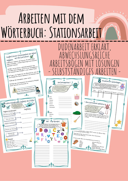 Abwechslungsreiche Stationsarbeit zur Arbeit mit dem Wörterbuch / Duden