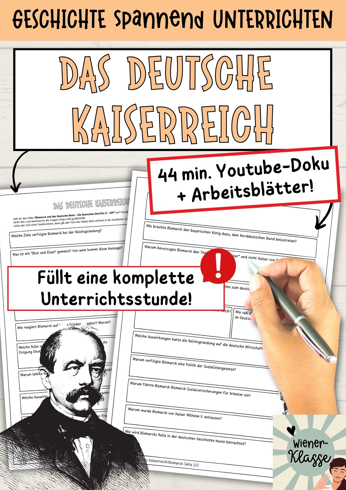 Youtube-Video: Das deutsche Kaiserreich und Bismarck + Arbeitsblätter für Geschichte SEK 1 und 2