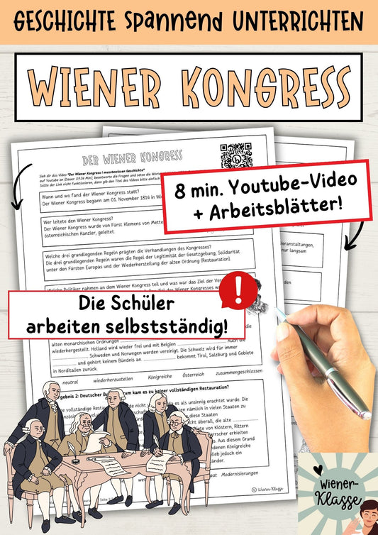 Youtubevideo: Wiener Kongress und Restauration + Arbeitsblätter mit Fragen und Lückentext