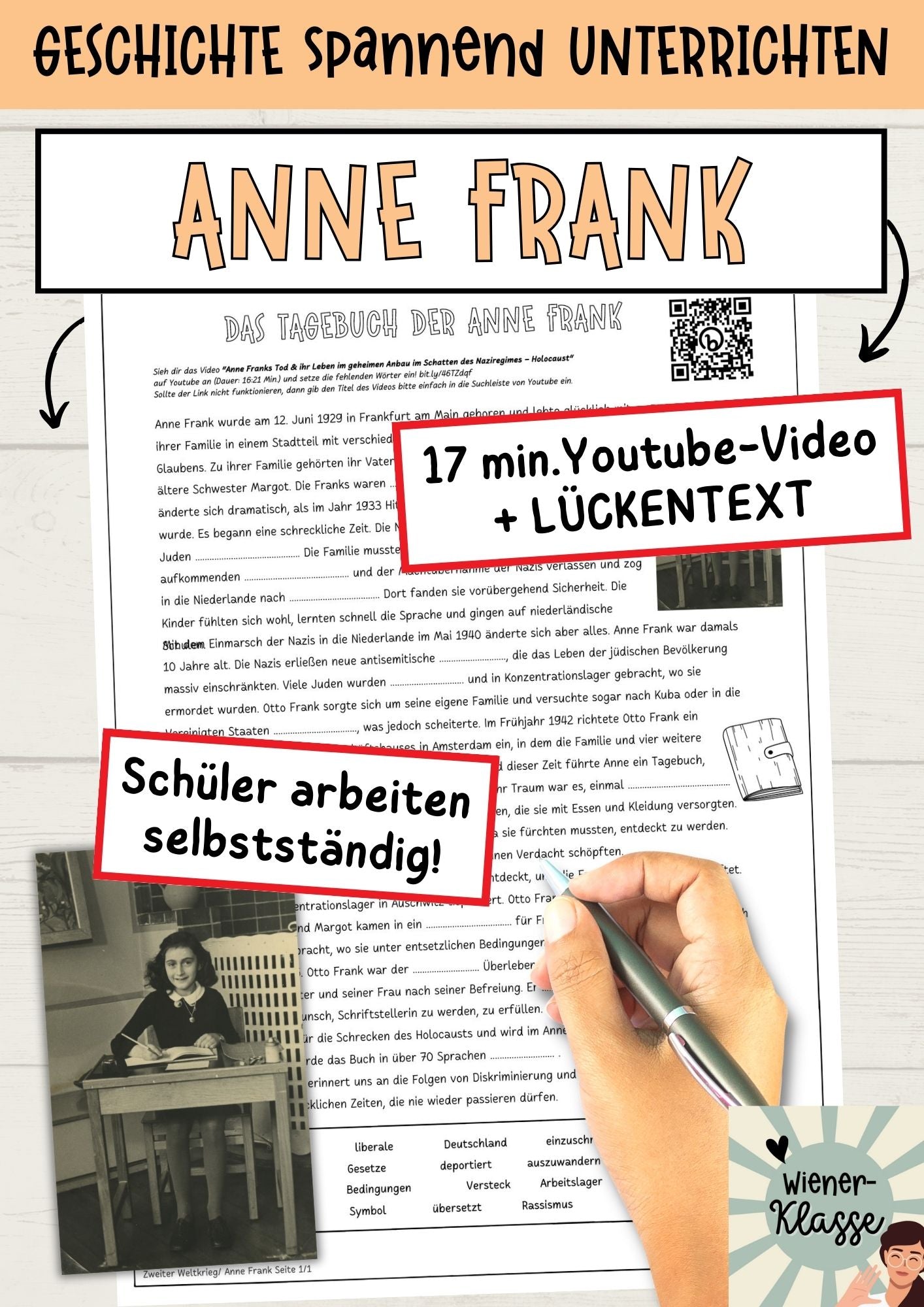 17 min. Youtubevideo: Das Tagebuch der Anne Frank - Lückentext