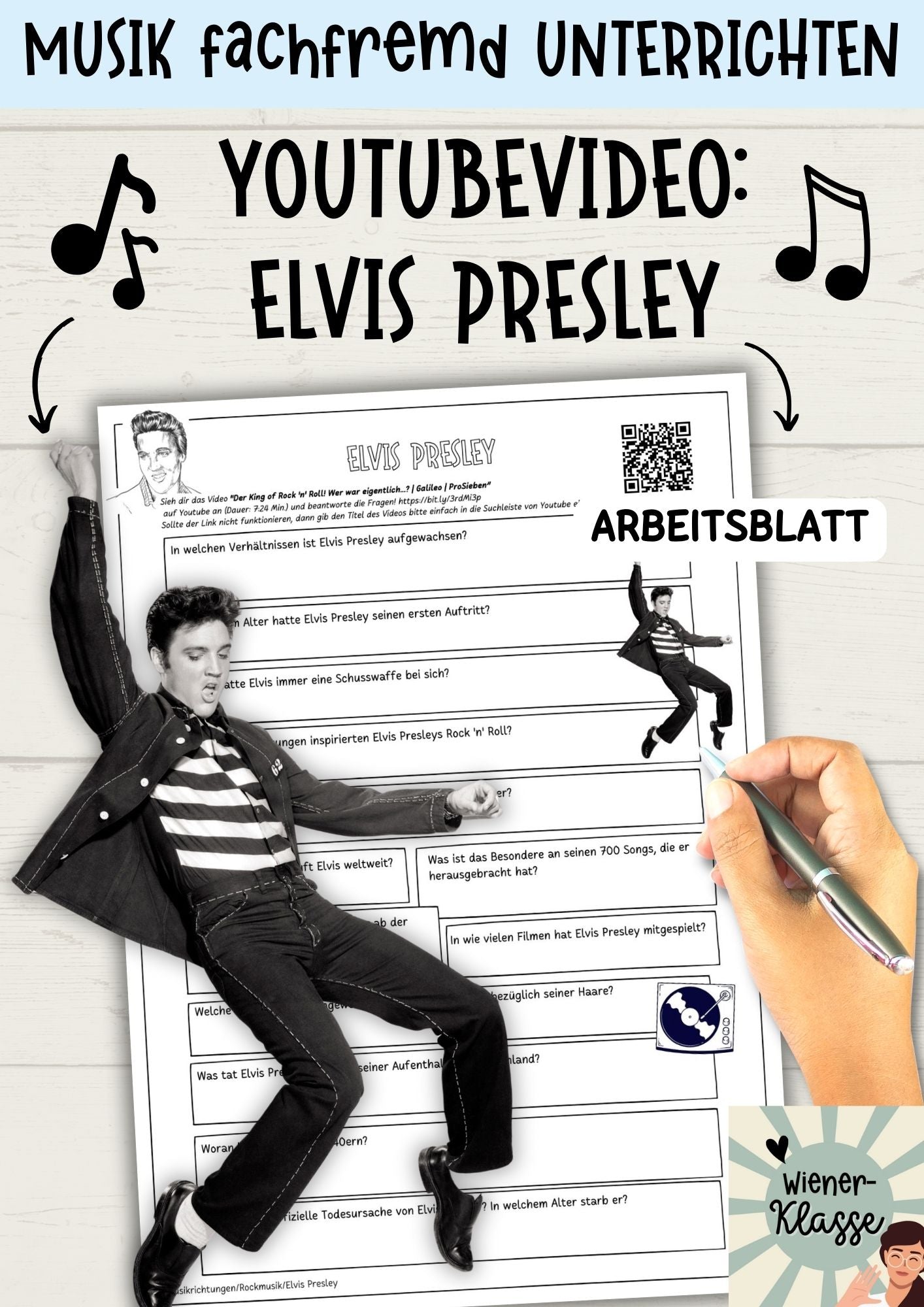 Youtubevideo: Elvis Presley + Arbeitsblatt / Musik fachfremd unterrichten